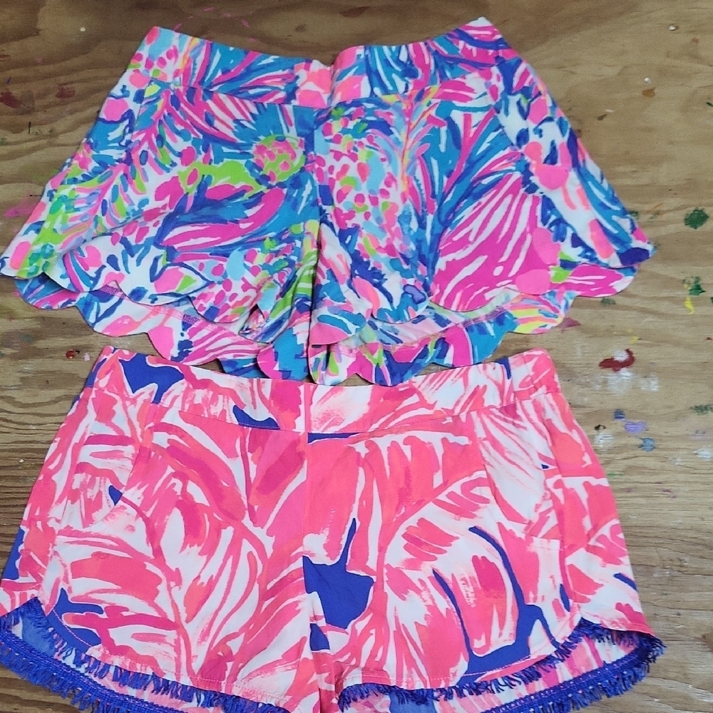 Lilly Pulitzer Vibrant Pink and Blue Women's Shorts 2 for 1 Dahlia EUC